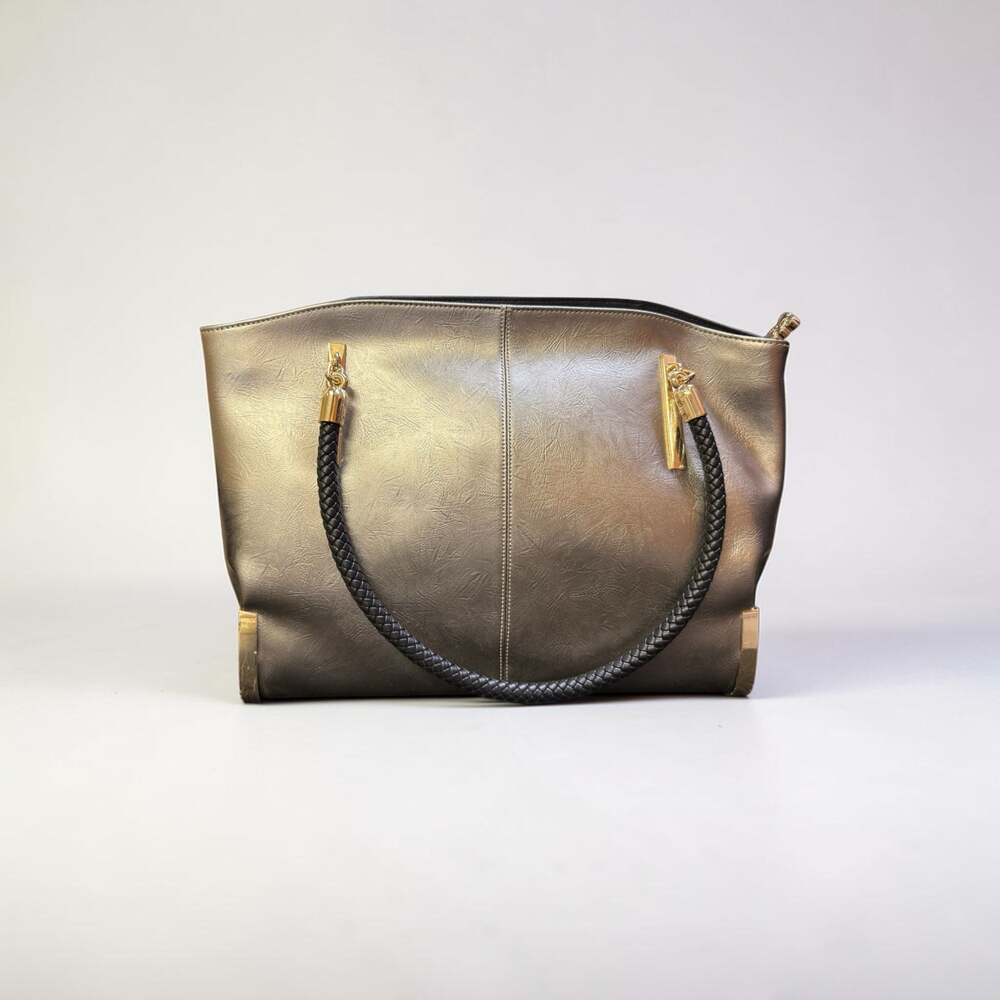 FOXLOVER Genuine Leather Large Capacity Silver Metallic Tote Bag Braided Handles